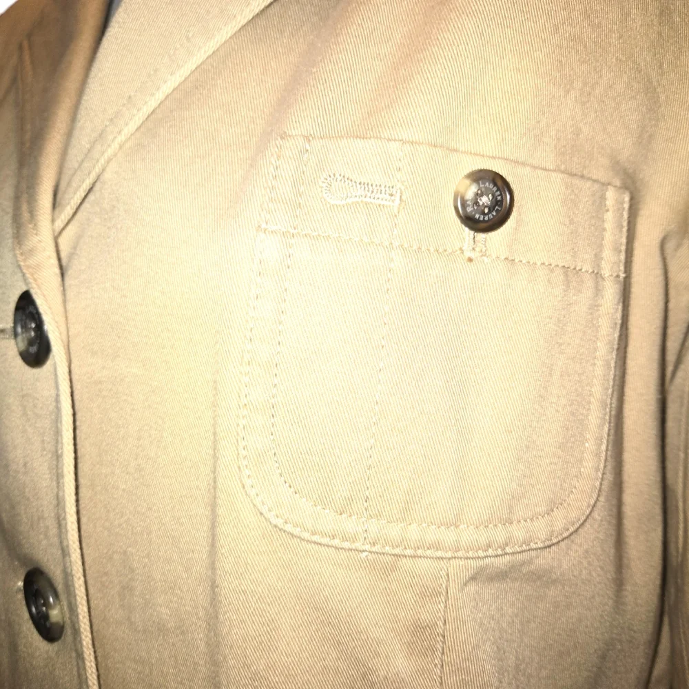 Lauren Ralph Lauren VTG Y2K Khaki 100% Cotton 3 Button Safari Style‎ Blazer Sz L